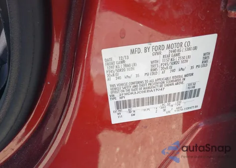 2014 Ford Edge Sel from USA, damaged, VIN 2FMDK3JC0EBA17047